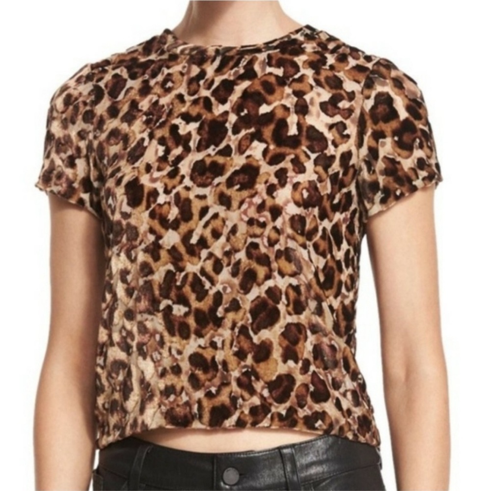 Alice‎ + Olive Deandrea Velvet Leopard Crop Shirt size Small Burnout sheer